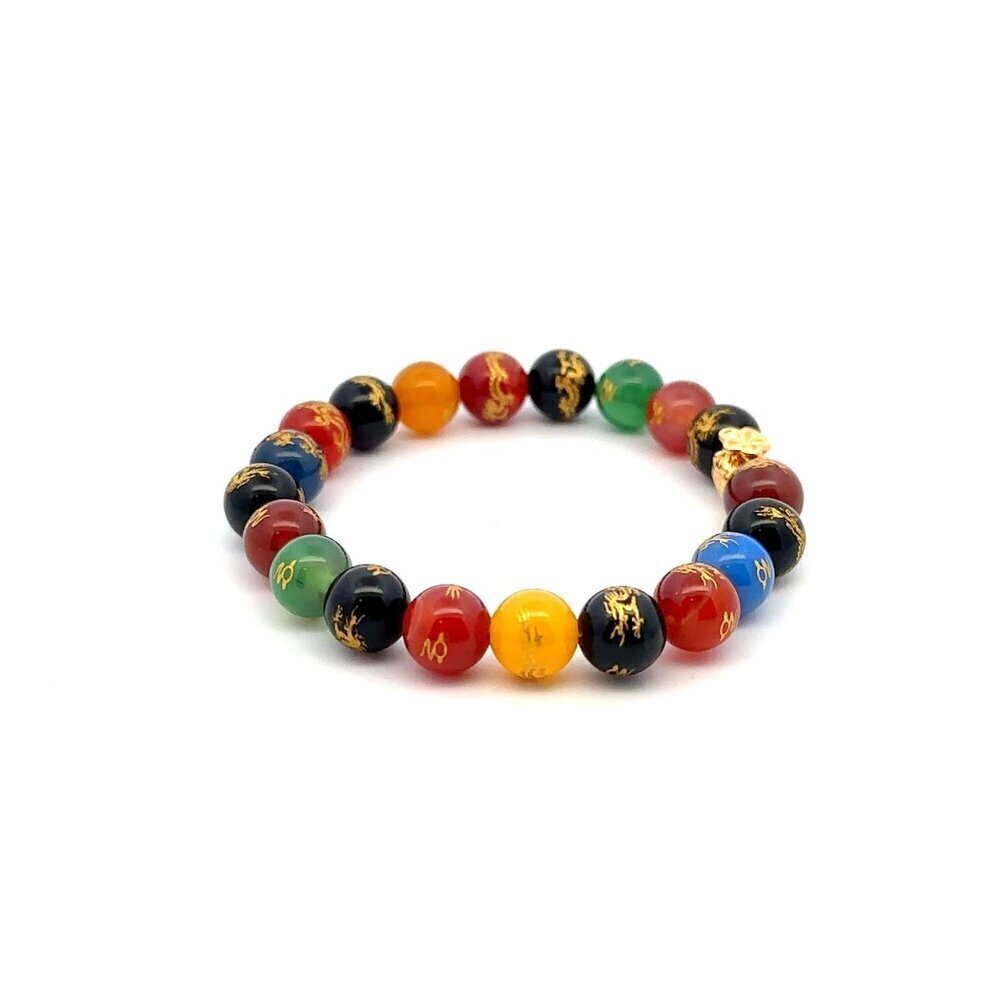 18K Gold Money Bag Agate Gemstones 8mm Lucky Charm Elastic Bracelet Multicolor - Picture 3 of 6